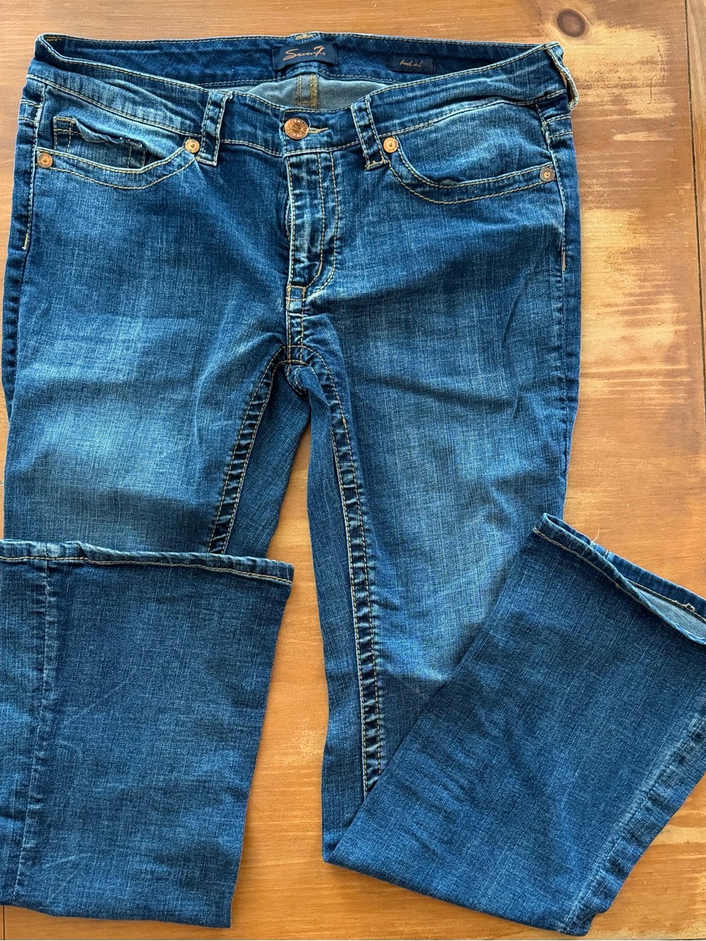 Seven7 Women's Dark Blue Boot Cut Jeans with Copper Rivets Americana Size 14